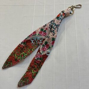 JOHNNY WAS Zoila silk scarf keychain clip Floral Scarf Pinks, Green, White, Blue